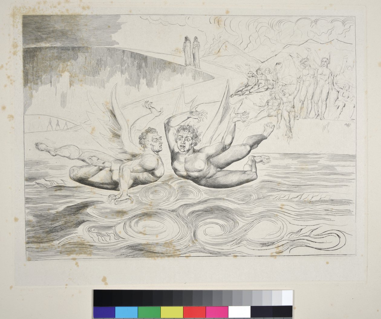 Krąg skorumpowanych urzędników: Diabły okładające się nawzajem, Canto XXII, ilustracja do "Boskiej komedii" Dantego Alighieri, ok. 1827-38 autorstwa William Blake