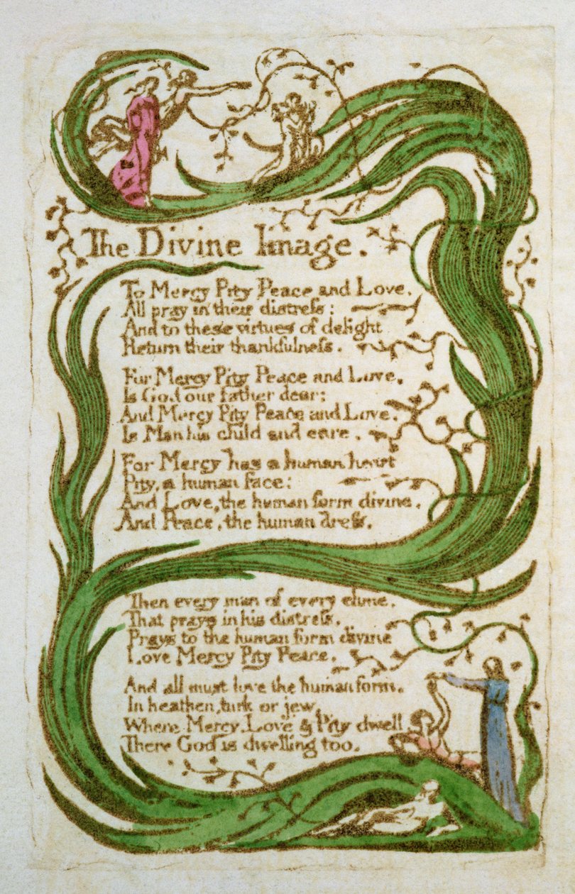Obraz Boży z Pieśni o niewinności, 1789 (akwaforta kolorowa) autorstwa William Blake