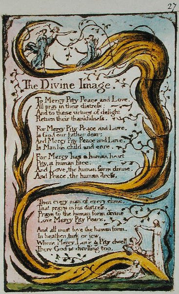 Boski obraz, ilustracja z Pieśni niewinności i doświadczenia (Bentley Copy L) pl.27 (Bentley 18) 1789-94 (akwaforta wypukła z piórkiem i wc na papierze) autorstwa William Blake