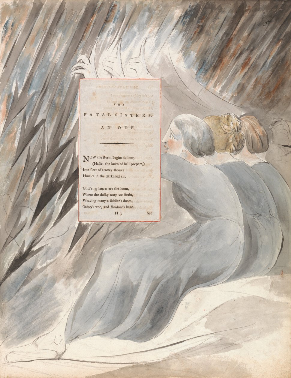 Siostry śmiertelne, projekt 71 z The Poems of Thomas Gray, 1797-98 (toaleta z piórem i atramentem na papierze) autorstwa William Blake