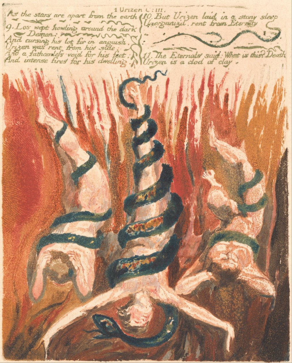 Pierwsza Księga Urizena, tablica 7, autorstwa William Blake