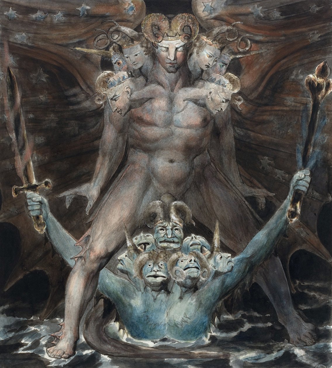 Wielki Czerwony Smok i Bestia z Morza autorstwa William Blake