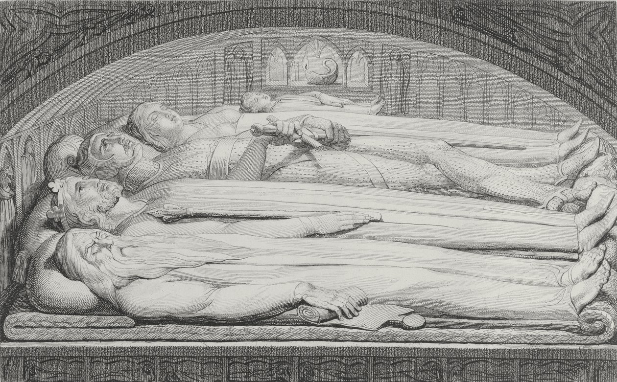 Król, doradca, wojownik, matka z dzieckiem w grobie, ilustracja z „Grób, wiersz” Williama Blake