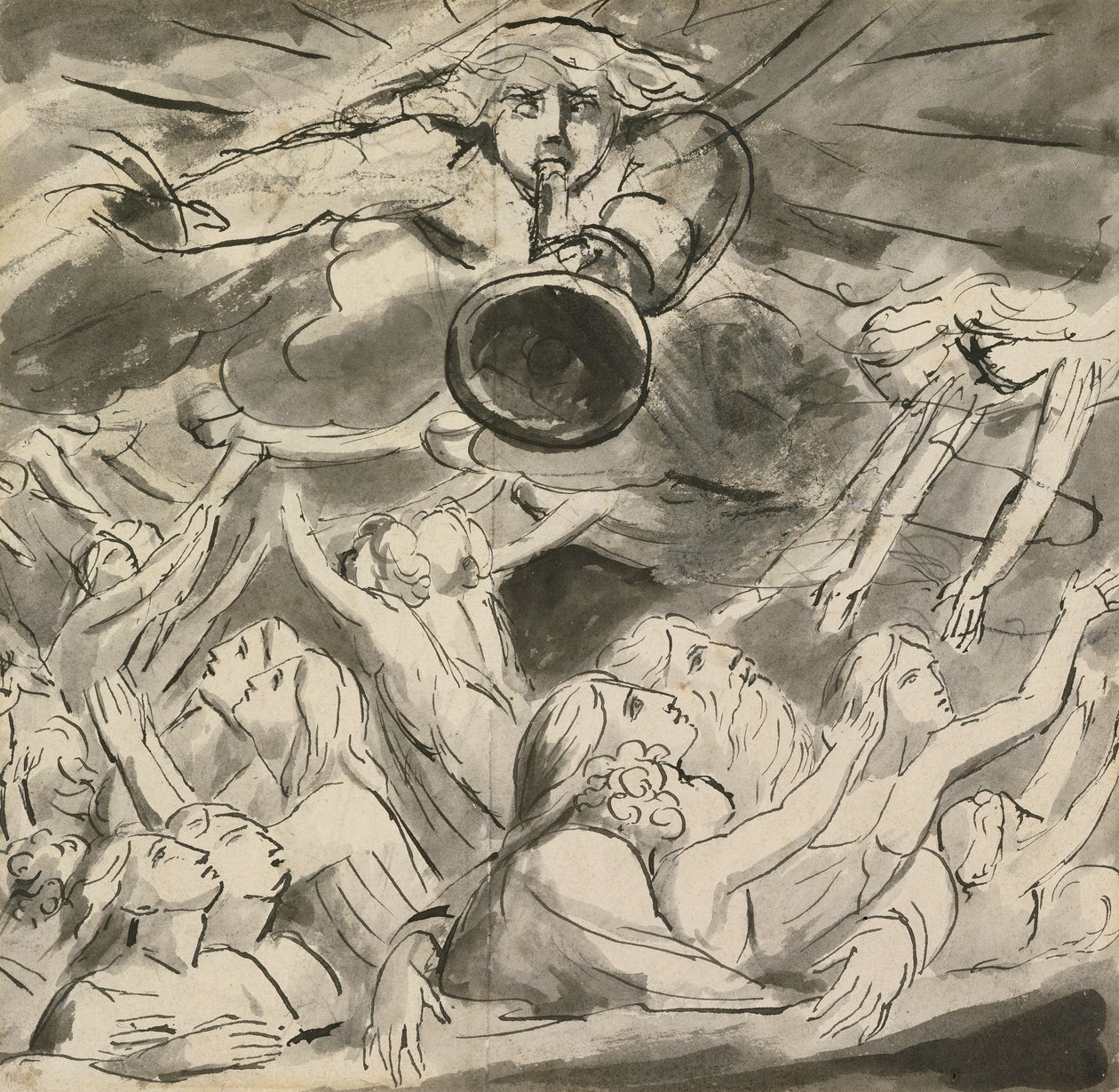 Ostatnia trąbka (pióro i atrament z wash na papierze) autorstwa William Blake