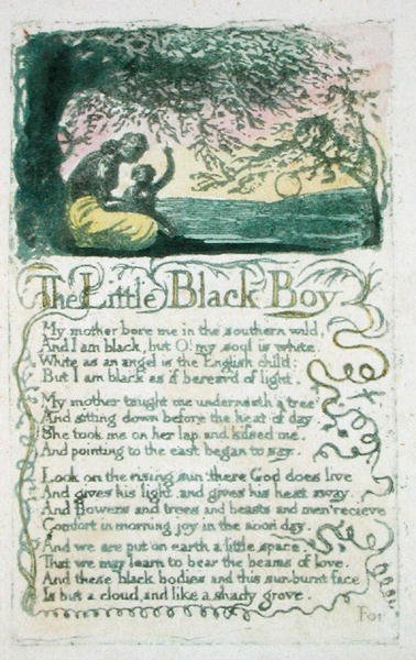 The Little Black Boy, płyta 5 z Pieśni o niewinności, 1789 (ręcznie kolorowana płaskorzeźba akwaforta z wc na papierze) autorstwa William Blake