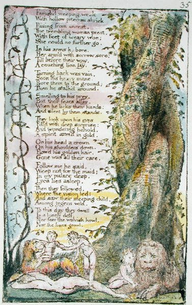 The Little Girl Found, płyta 35 (Bentley 36) z Pieśni o niewinności i doświadczeniu (Bentley Copy L) 1789-94 (akwaforta reliefowa z piórem i toaletą) autorstwa William Blake