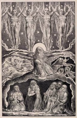 Pan odpowiada Hiobowi z trąby powietrznej, tablica 14 z Ilustracje Księgi Hioba, 1825 autorstwa William Blake