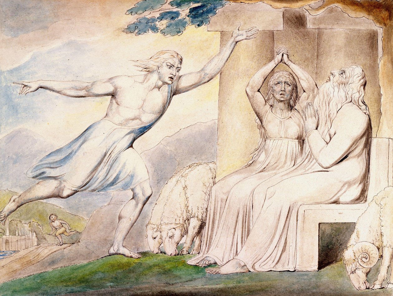Posłańcy opowiadają Hiobowi o jego nieszczęściach autorstwa William Blake