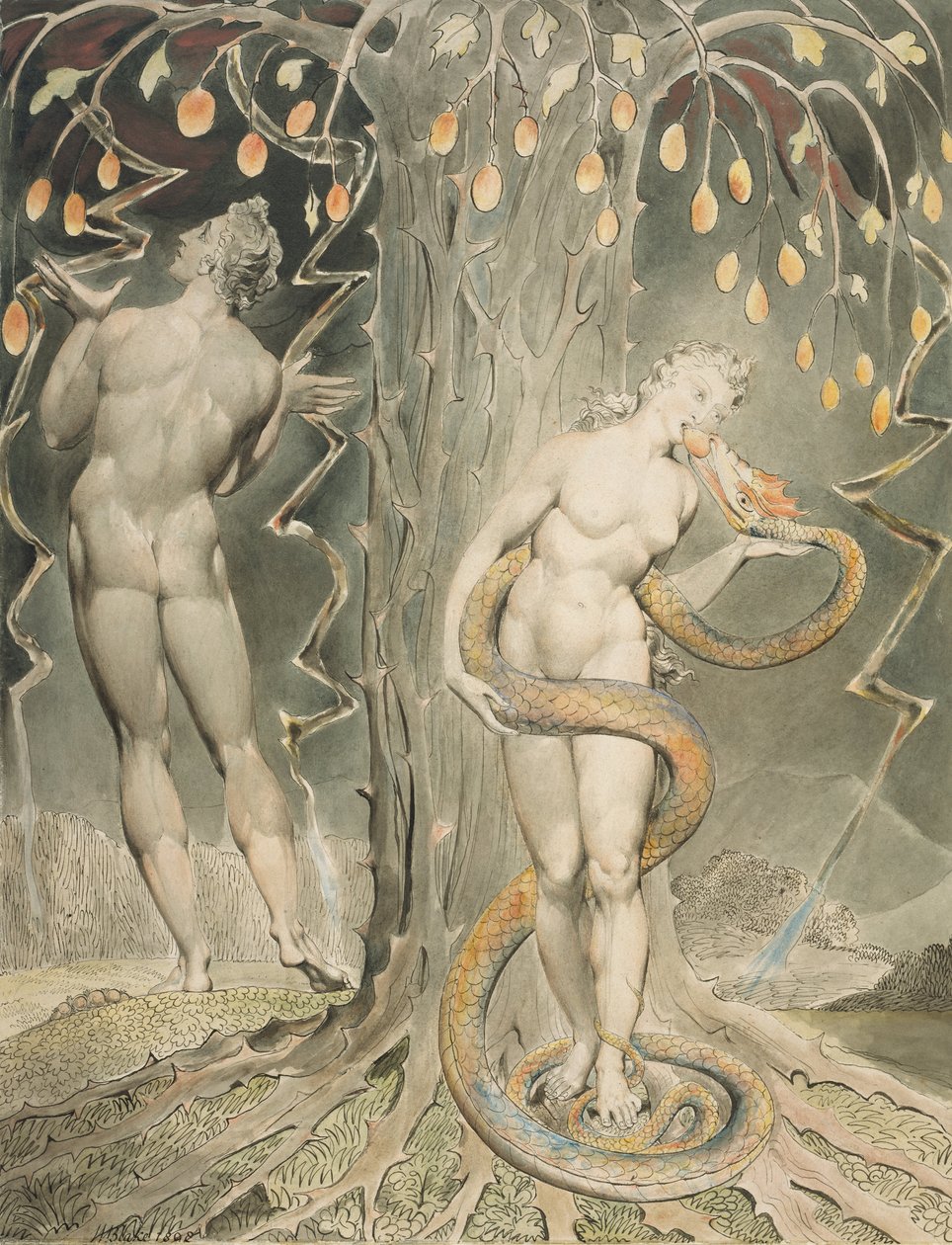 Pokusa i upadek Ewy autorstwa William Blake