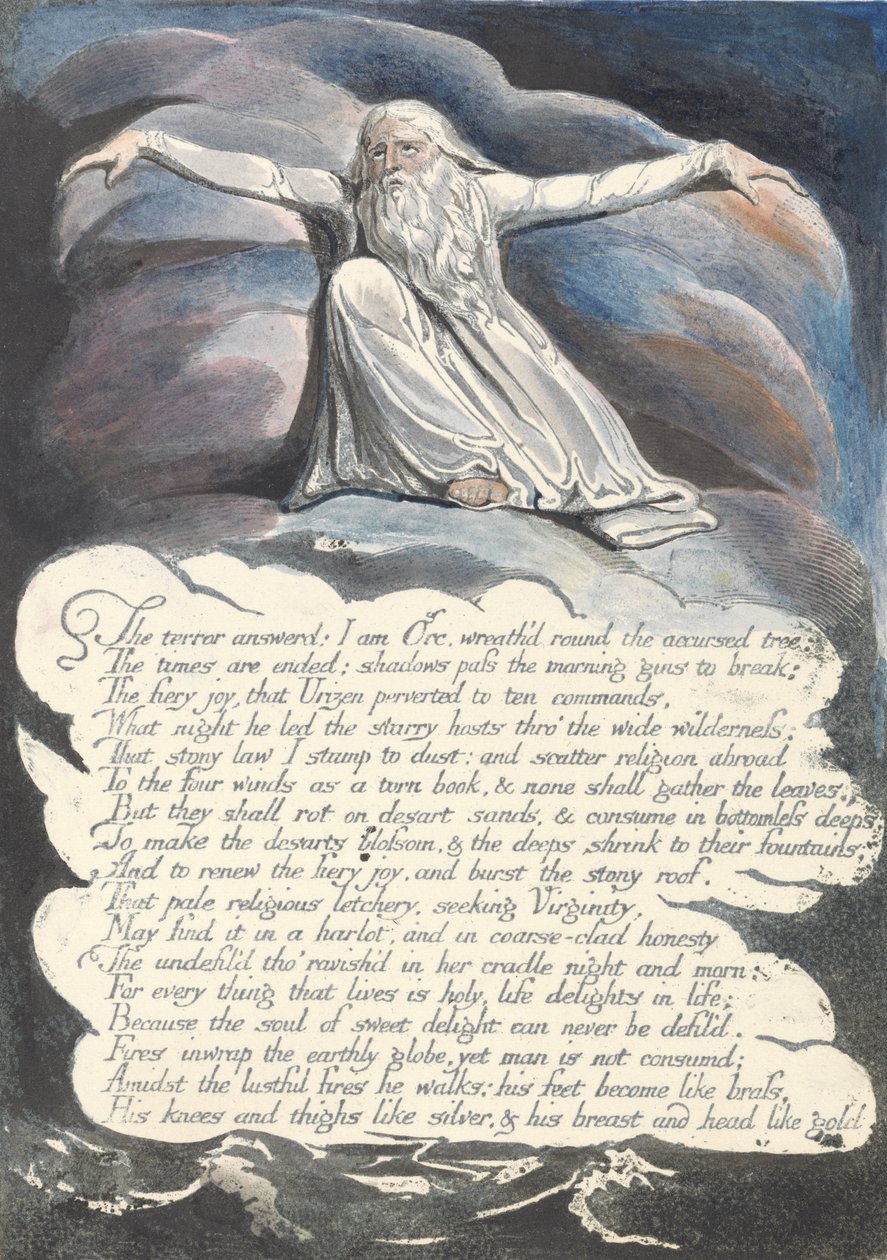 Terror odpowiedział..., płyta 10 z Ameryki: Przepowiednia, 1793 (akwaforta wypukła wydrukowana na czarno piórem i atramentem oraz toaletą) autorstwa William Blake