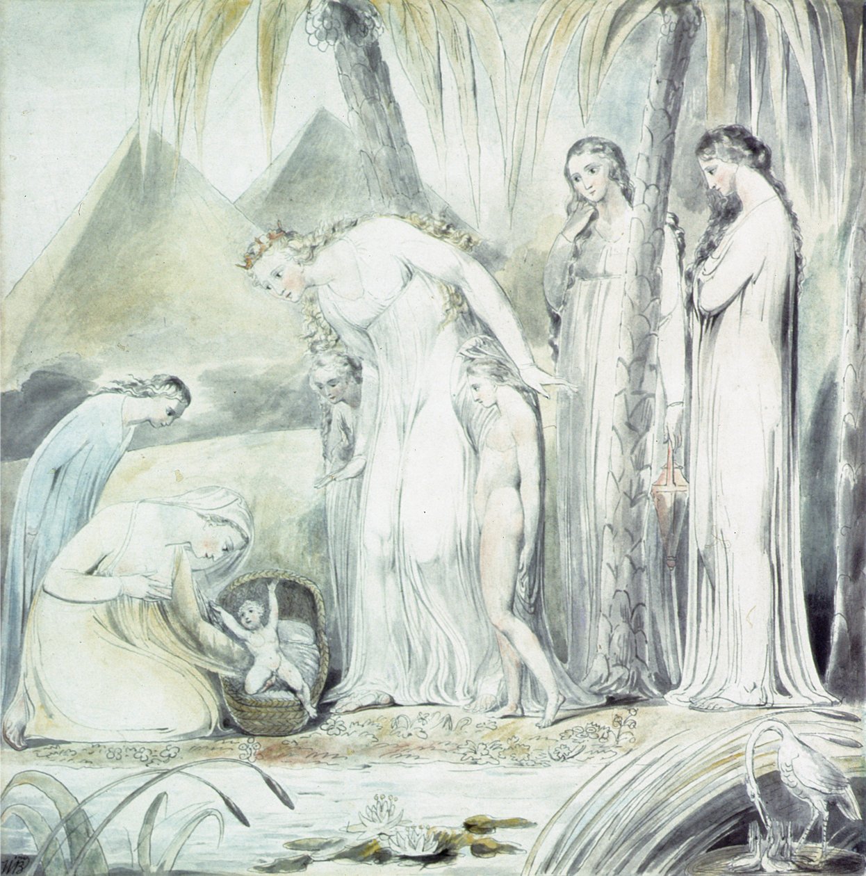 Współczucie córki faraona lub Znalezienie Mojżesza, 1805 (pióro i toaleta na ołówku) autorstwa William Blake