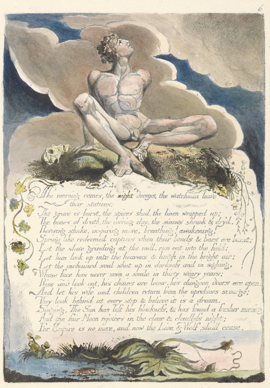 Nadchodzi poranek..., płyta 8 z Ameryki: Przepowiednia, 1793 (akwaforta wypukła wydrukowana na czarno piórem i atramentem oraz toaletą) autorstwa William Blake