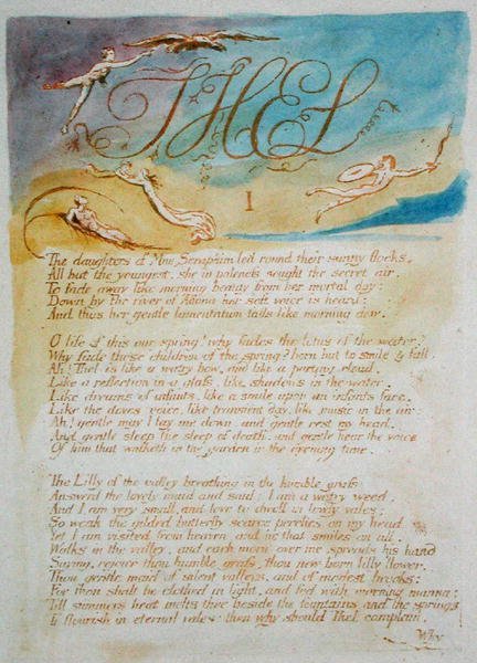 Thel I Córki Mne Serafinów..., płyta 3 z Księgi Thel, 1789 (akwaforta płaskorzeźba drukowana w kolorze brązowym z wc na papierze) autorstwa William Blake
