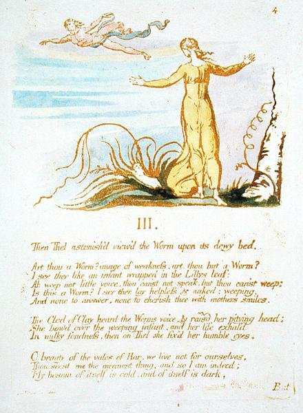 Potem Zdziwieni..., płyta 6 z Księgi Thel, 1789 (ręcznie kolorowana płaskorzeźba akwaforta z piórem i toaletą na papierze) autorstwa William Blake