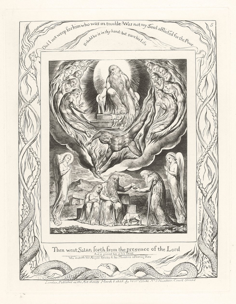 Wtedy szatan wyszedł z obecności Pana, 1825 autorstwa William Blake
