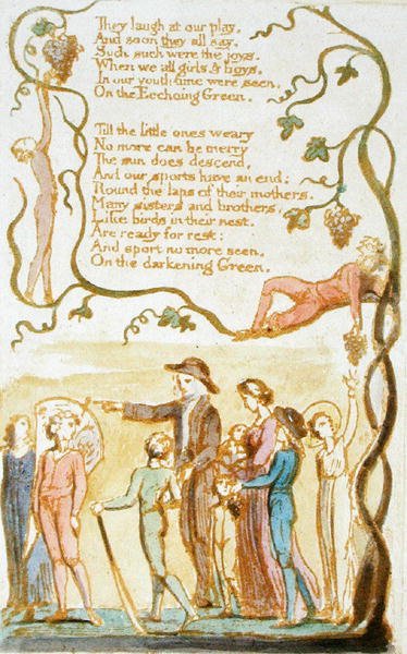 Śmieją się z naszej zabawy..., płyta 11 z Pieśni o niewinności, 1789 (akwaforta płaskorzeźba z wc na papierze) autorstwa William Blake