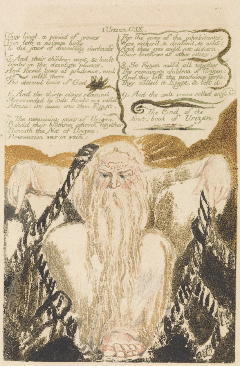 Żyli okresem lat, tablica 25 z Pierwszej Księgi Urizena, 1794 (akwaforta płaskorzeźba z wc) autorstwa William Blake