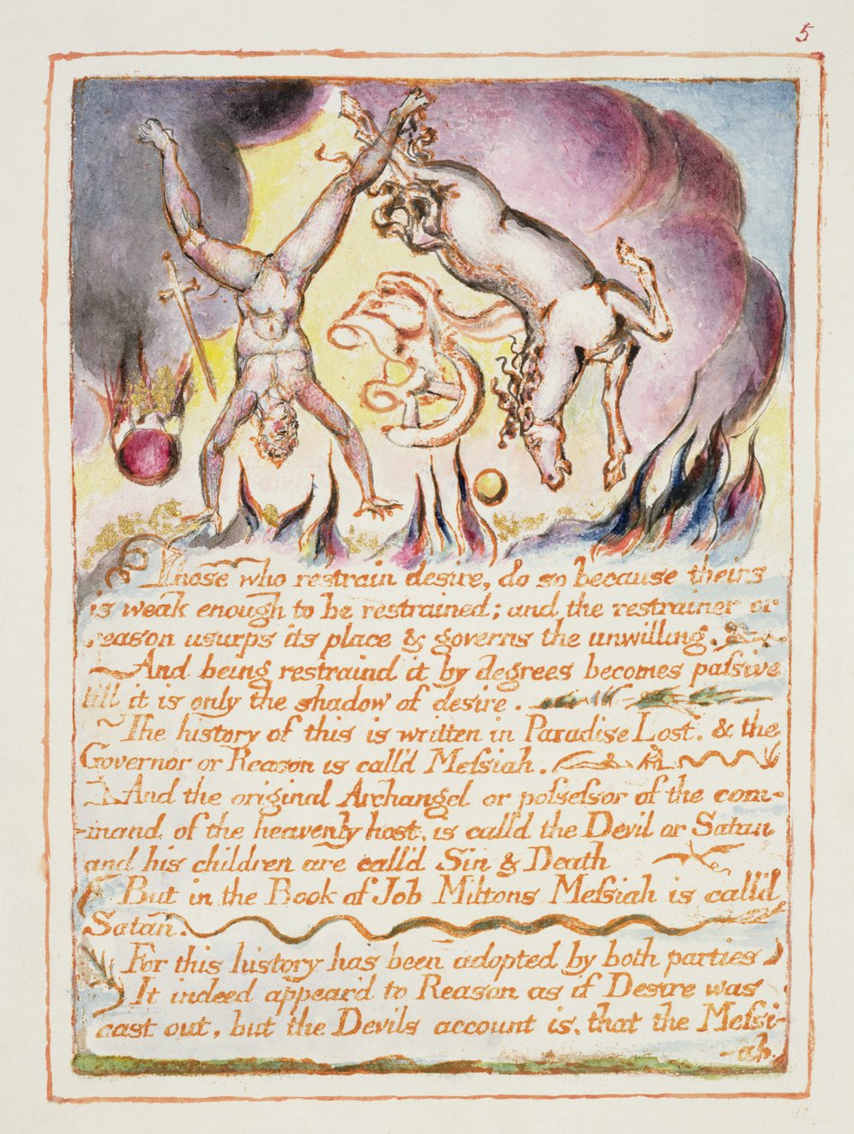 Ci, którzy powstrzymują pragnienie…, ilustracja i tekst z „Wesela Nieba i Piekła”, ok. 1790-3 (relief akwaforta wykończony piórem i wc) autorstwa William Blake