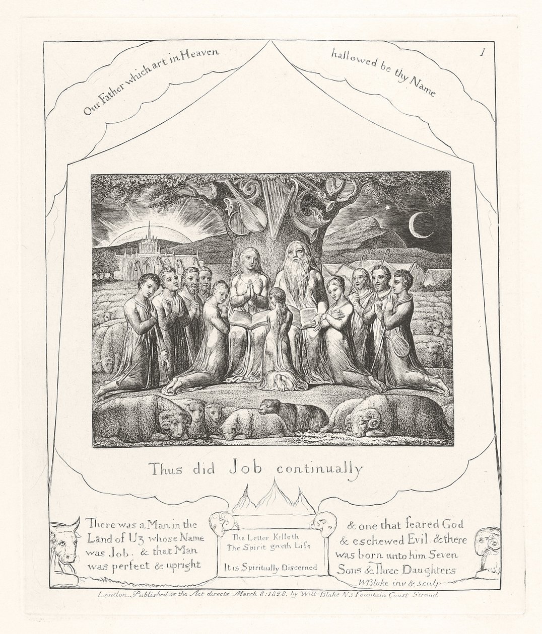 Tak czynił Hiob ustawicznie, 1825 autorstwa William Blake