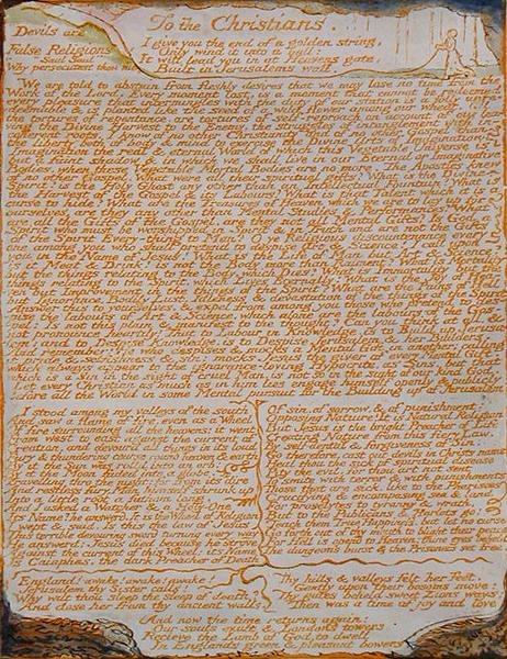 Chrześcijanom..., tablica 77 z Jerozolimy, 1804-20 (akwaforta wydrukowana na pomarańczowo długopisem i wc na papierze) autorstwa William Blake