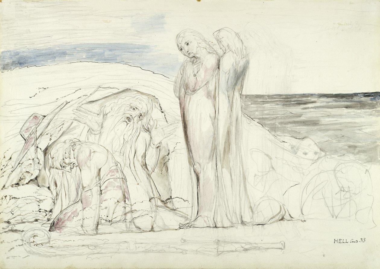 Ugolinos Narracja, ilustracja do Boskiej Komedii Dante Alighieri, 1824-27 (pióro i atrament z toaletą na ołówku i kredą na papierze) autorstwa William Blake