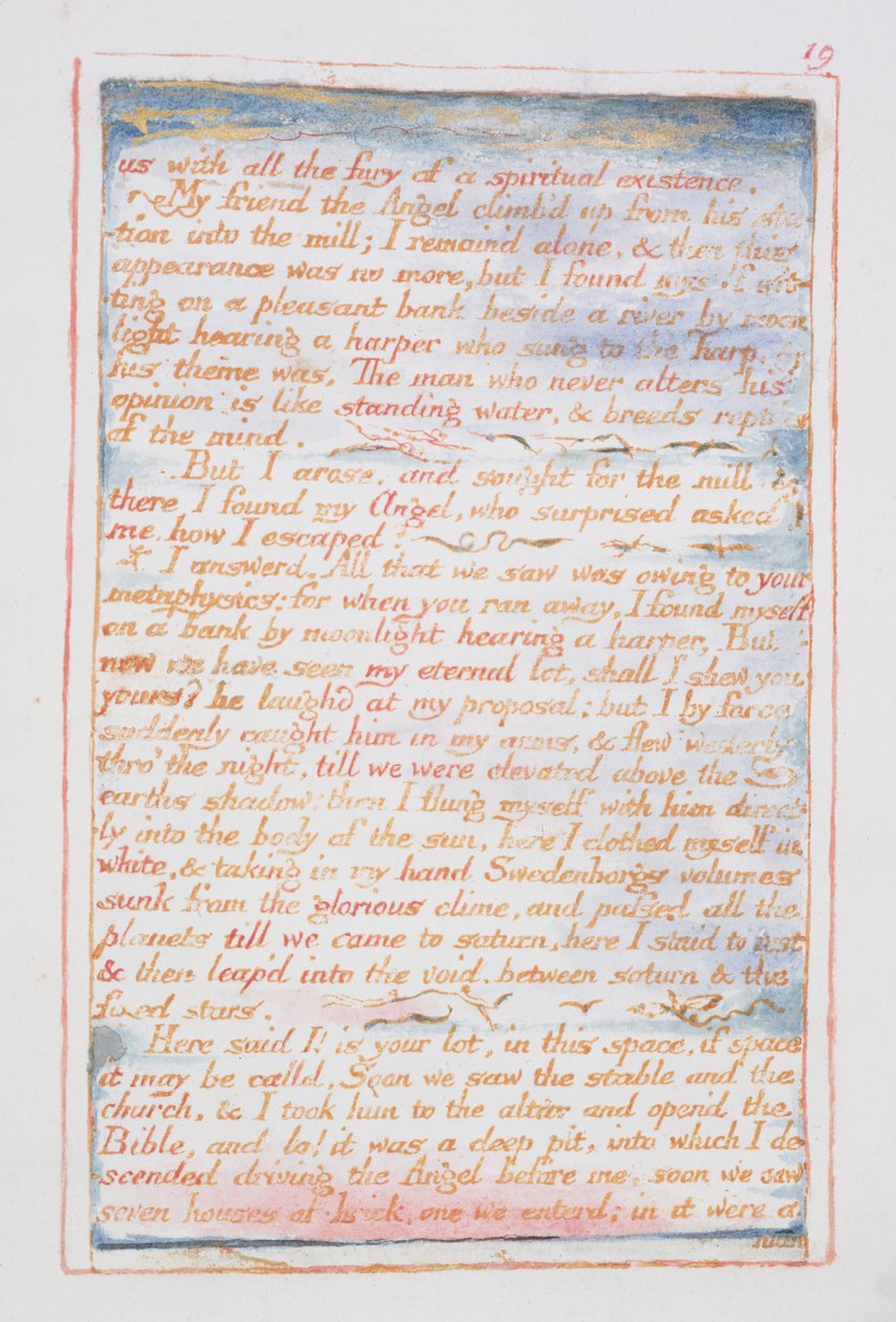 My z całą furią duchowej egzystencji..., tekst z Wesela Nieba i Piekła, ok. 1790-3 (akwaforta wypukła wykończona długopisem i akwarelą) autorstwa William Blake