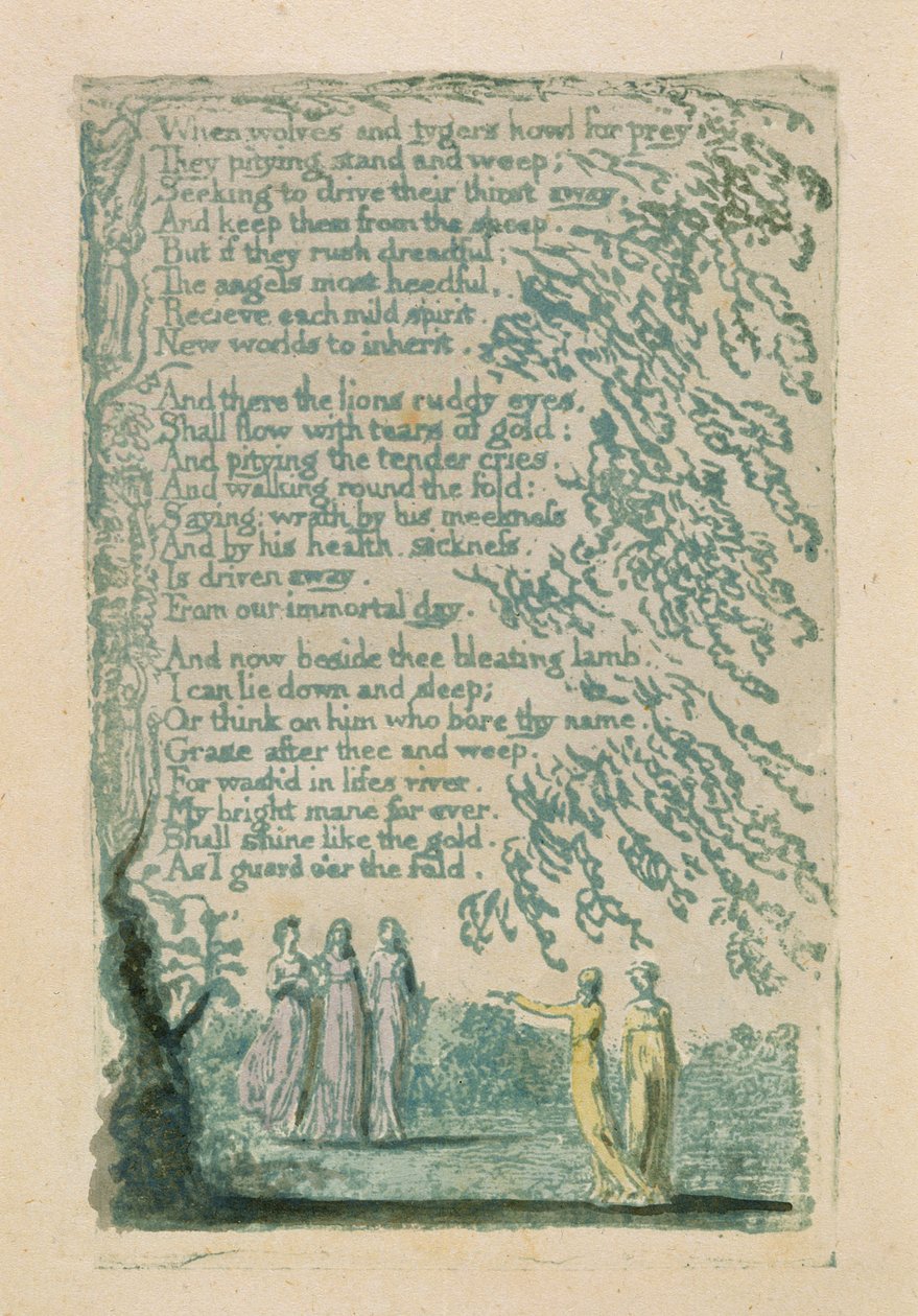 „When Wolves and Tygers...”, płyta 30 z „Songs of Innocence”, 1789 (ręcznie malowana płaskorzeźba akwaforta z akwarelą) autorstwa William Blake
