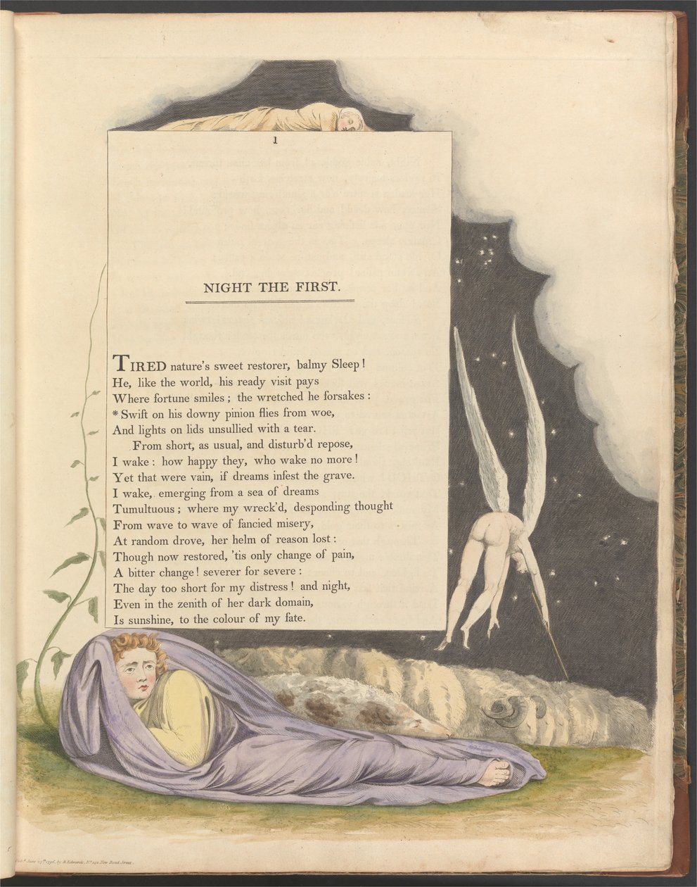 Youngs Night Thoughts, Strona 1, Szybki na swoich muchach z kołowatych skrzydełek z Woe autorstwa William Blake