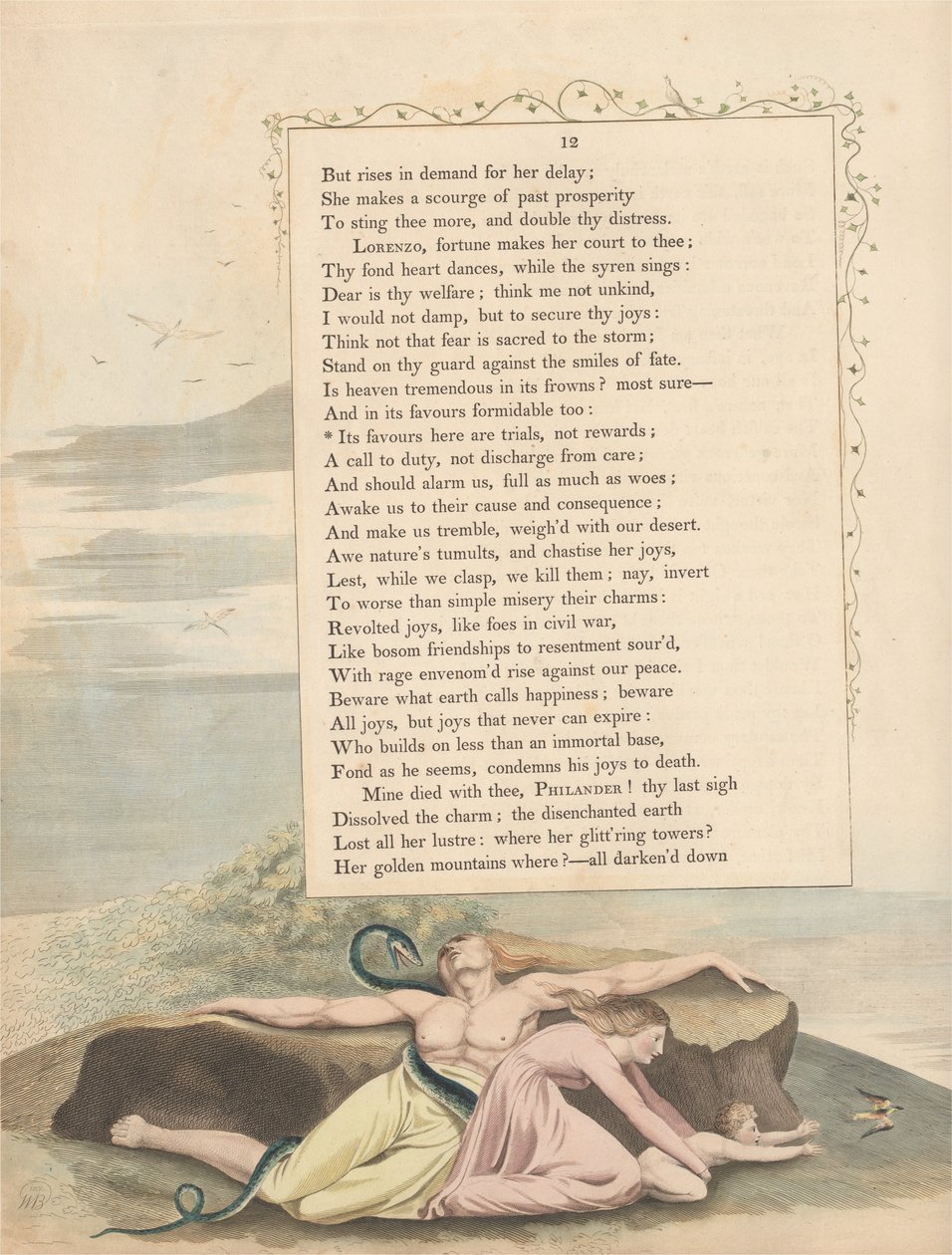 Nocne Myśli Młodych, strona 12, jej dobrodziejstwa to próby, a nie nagrody autorstwa William Blake