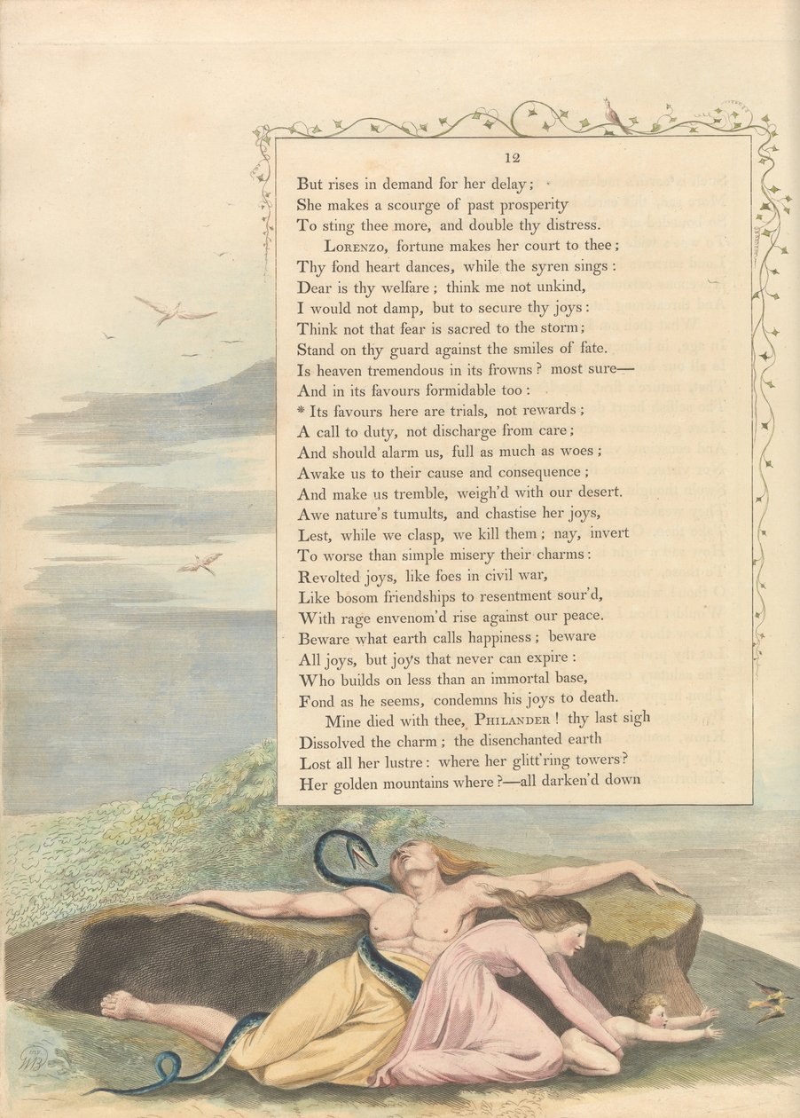 Młode Nocne Myśli, Strona 12, Jej łaskami są tu próby, a nie nagrody autorstwa William Blake