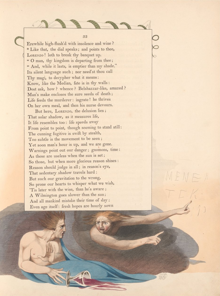 Youngs Night Thoughts, strona 33, w ten sposób, tarcza przemawia; i wskazuje na Ciebie autorstwa William Blake
