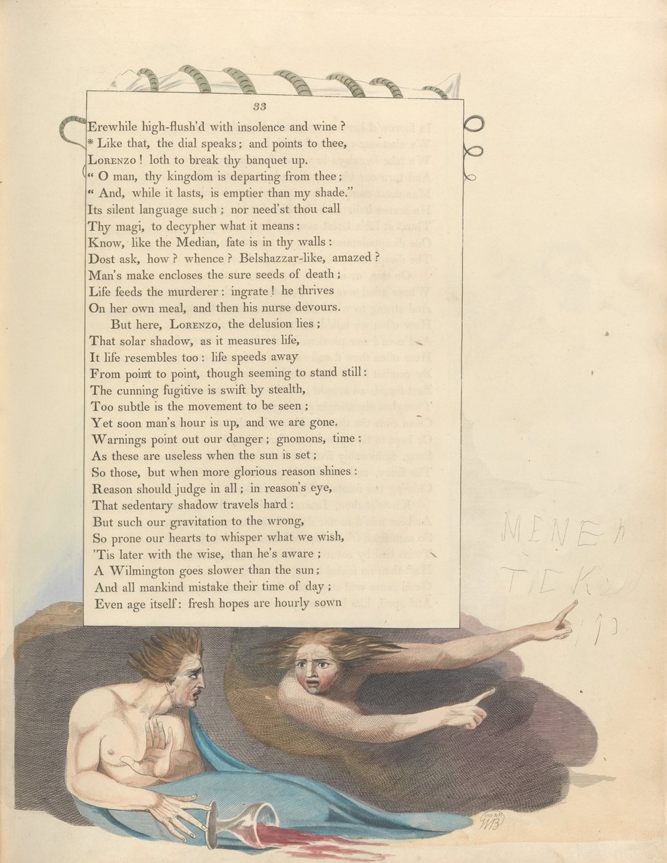 Youngs Night Thoughts, Strona 33, W ten sposób tarcza mówi; i wskazuje na ciebie autorstwa William Blake