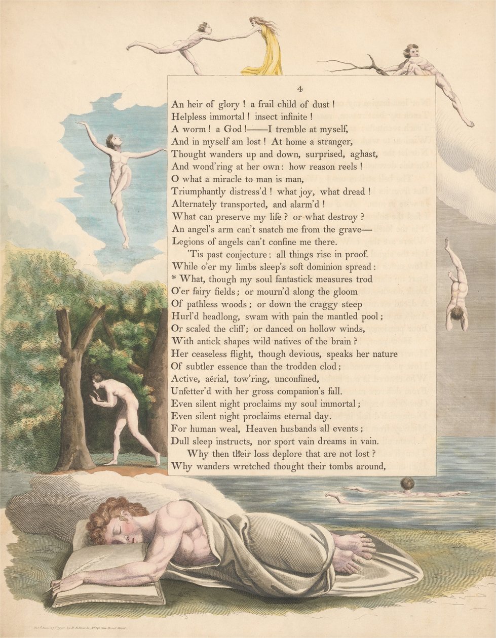 Młode Nocne Myśli, strona 4, Co, chociaż moja dusza Fantastick mierzy Trod autorstwa William Blake