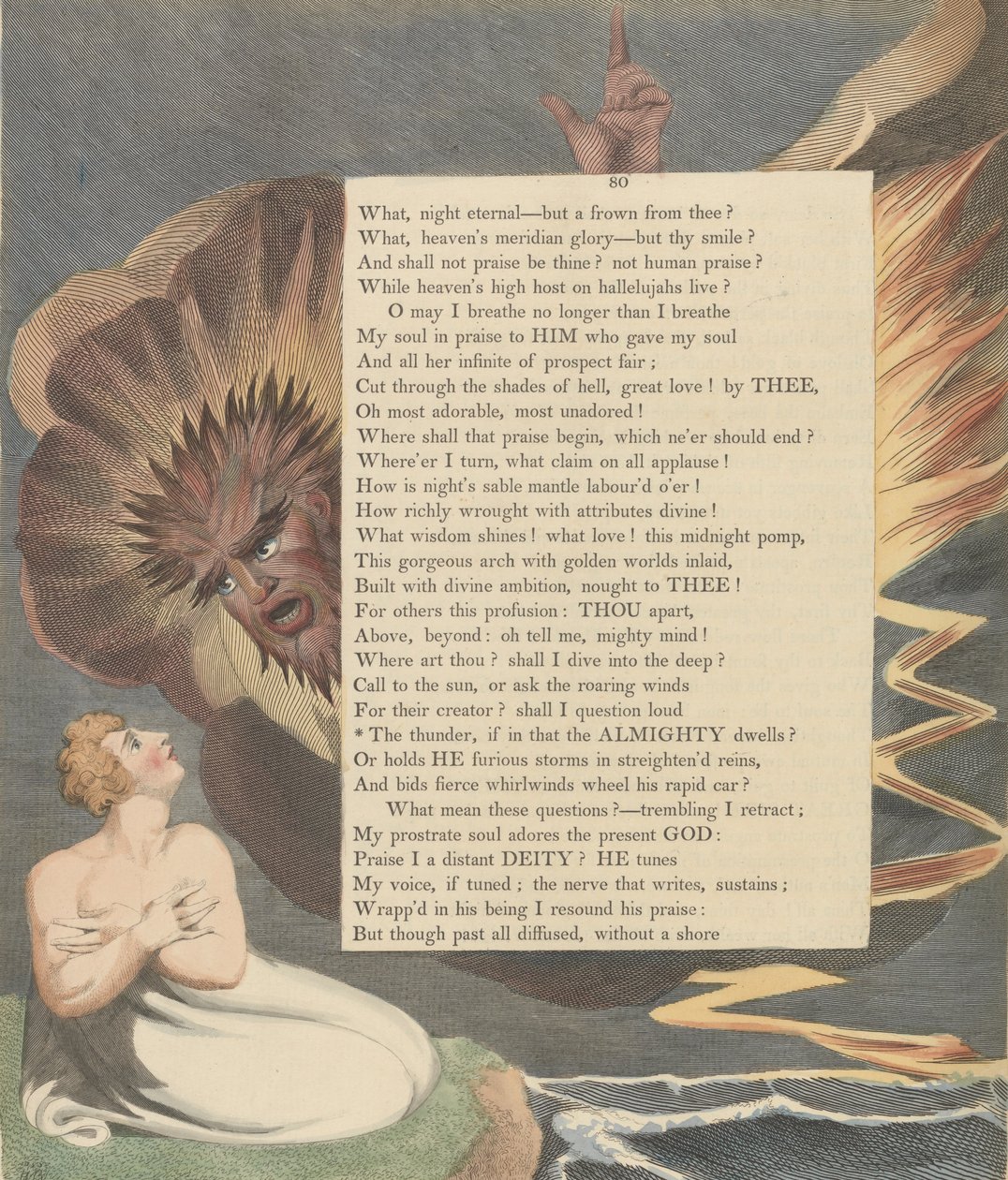 Młodzieńcze Nocne Myśli, strona 80, Grzmot, jeśli w tym mieszka Wszechmocny autorstwa William Blake