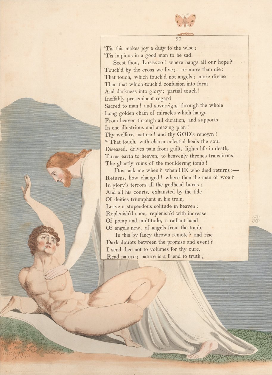 Youngs Night Thoughts, strona 90, That Touch, z urokiem Niebiańskie uzdrawia duszę autorstwa William Blake