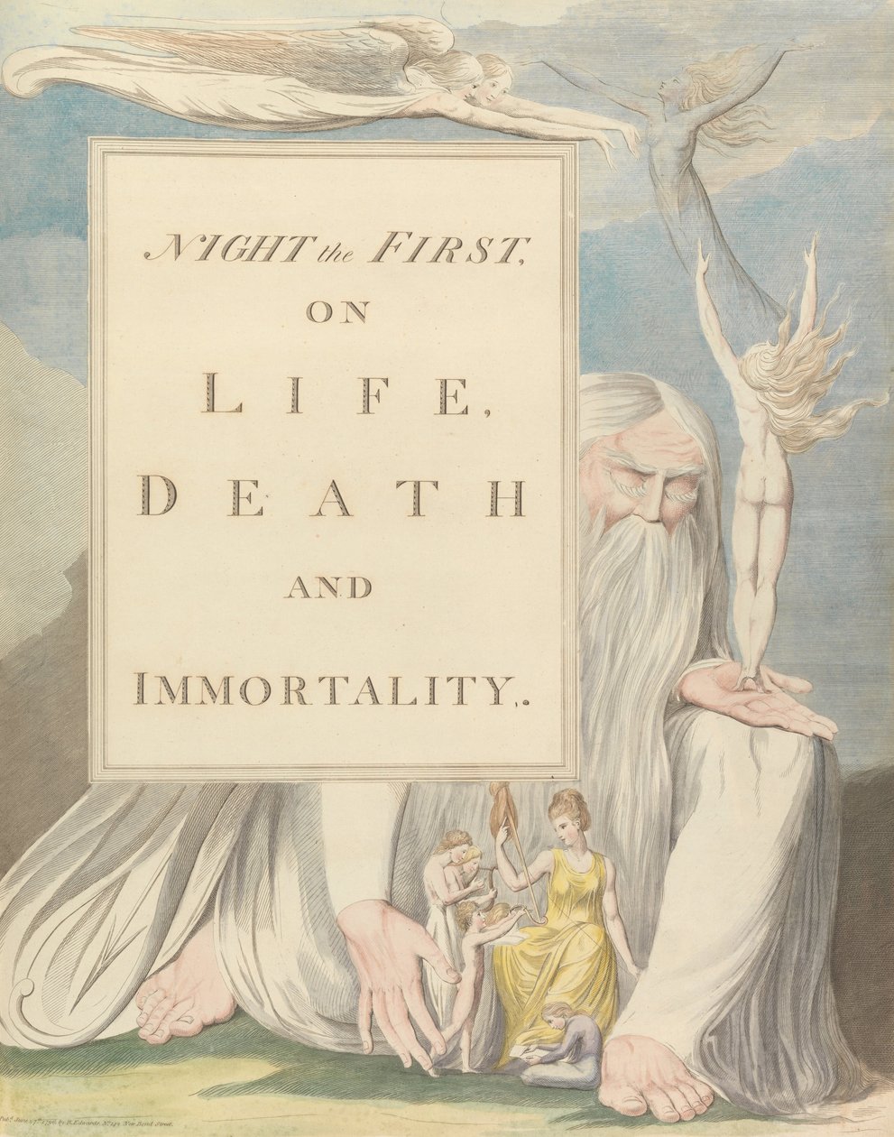 Nocne myśli młodych, Strona tytułowa, Noc pierwsza, O życiu, śmierci i nieśmiertelności. autorstwa William Blake