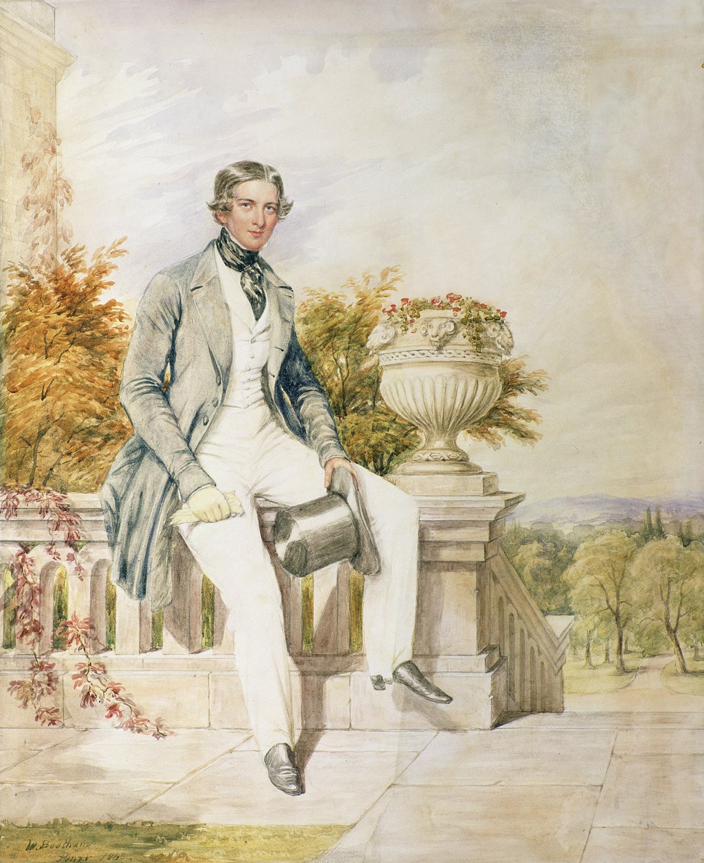 Portret siedzącego dżentelmena na tarasie, 1843 autorstwa William Bootham