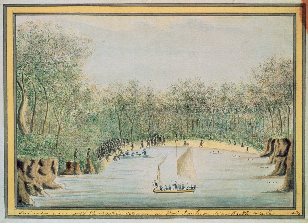 Pierwszy wywiad z tubylcami w Port Jackson, Nowa Południowa Walia, 1788 autorstwa William Bradley