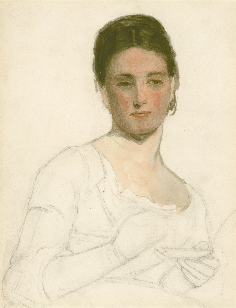 Szkic młodej kobiety trzymającej filiżankę i spodek, ok. 1875 (ołówek i toaleta na papierze) autorstwa William Morris