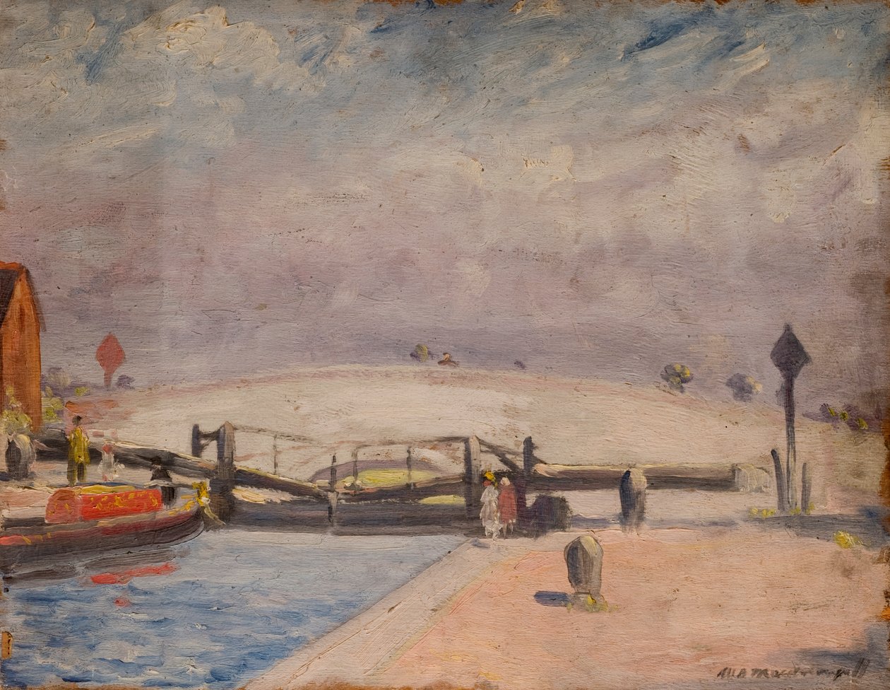 Scena nad kanałem, śluza i domek Welton, 1927 autorstwa William Brown MacDougall