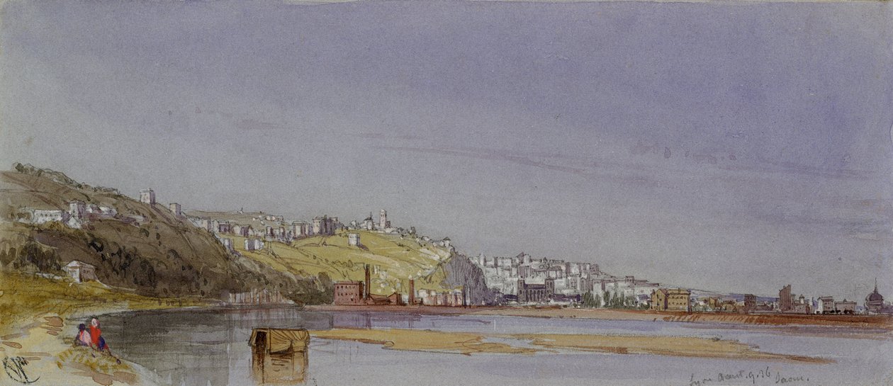 Lyon nad Saoną i Rodanem, 1836 (toaleta i ołówek na papierze) autorstwa William Callow