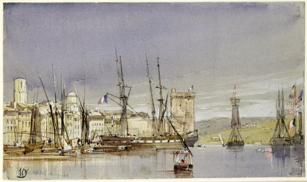 Marsylia, Żegluga na kotwicy i statek handlowy uspokojony, 1836 autorstwa William Callow