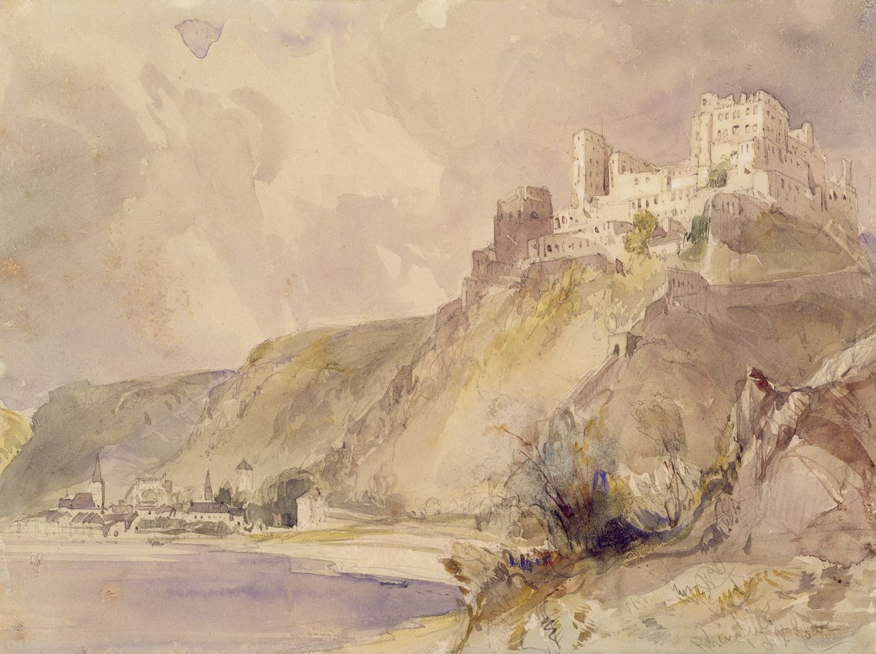 Rheinfels i St. Goar (wc na papierze) autorstwa William Callow