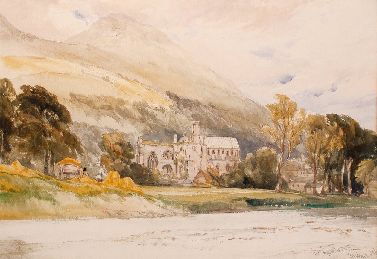 Szkocja: Opactwo Melrose, 1842 (ołówek i wc na papierze) autorstwa William Callow