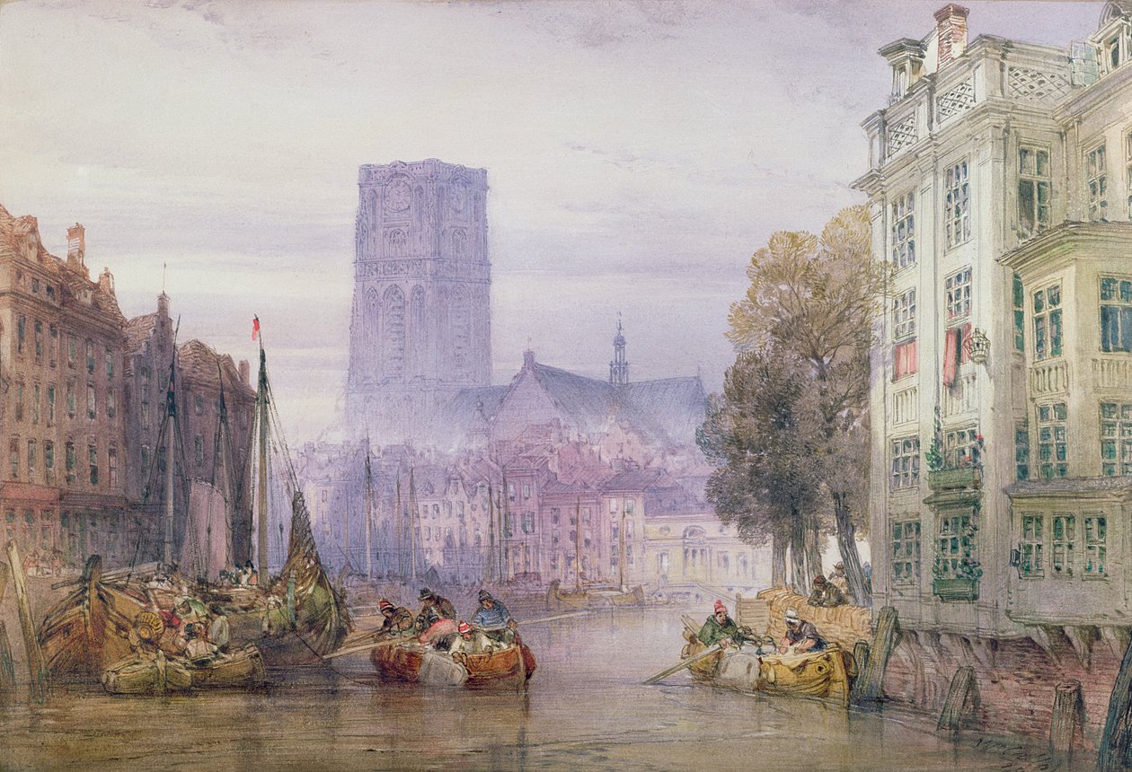 Wielki Kościół św. Wawrzyńca, Rotterdam, 1881 (wc nad ołówkiem) autorstwa William Callow