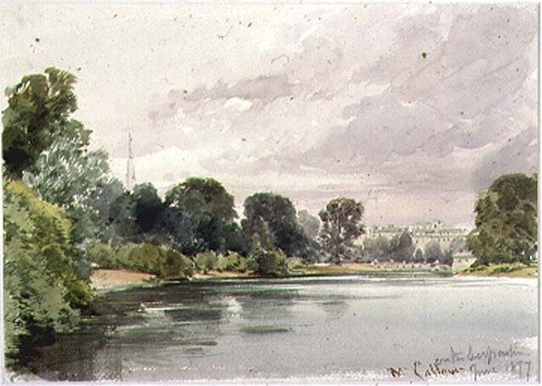 West End of the Serpentine, Kensington Gardens, 1877 autorstwa William Callow
