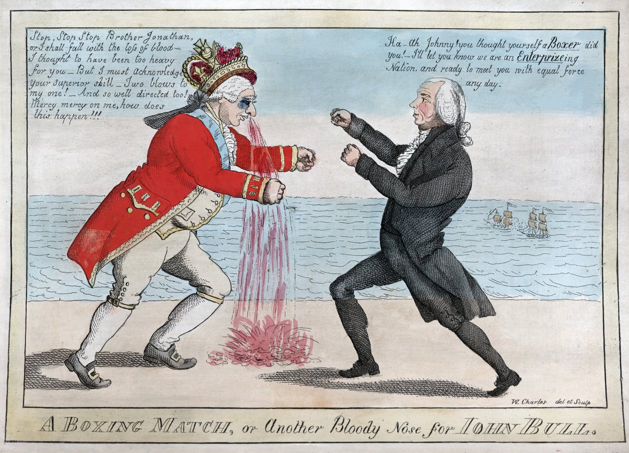A Boxing Match or Another Bloody Nose for John Bull, pub. 1813 (rycina ręcznie kolorowana) autorstwa William Charles