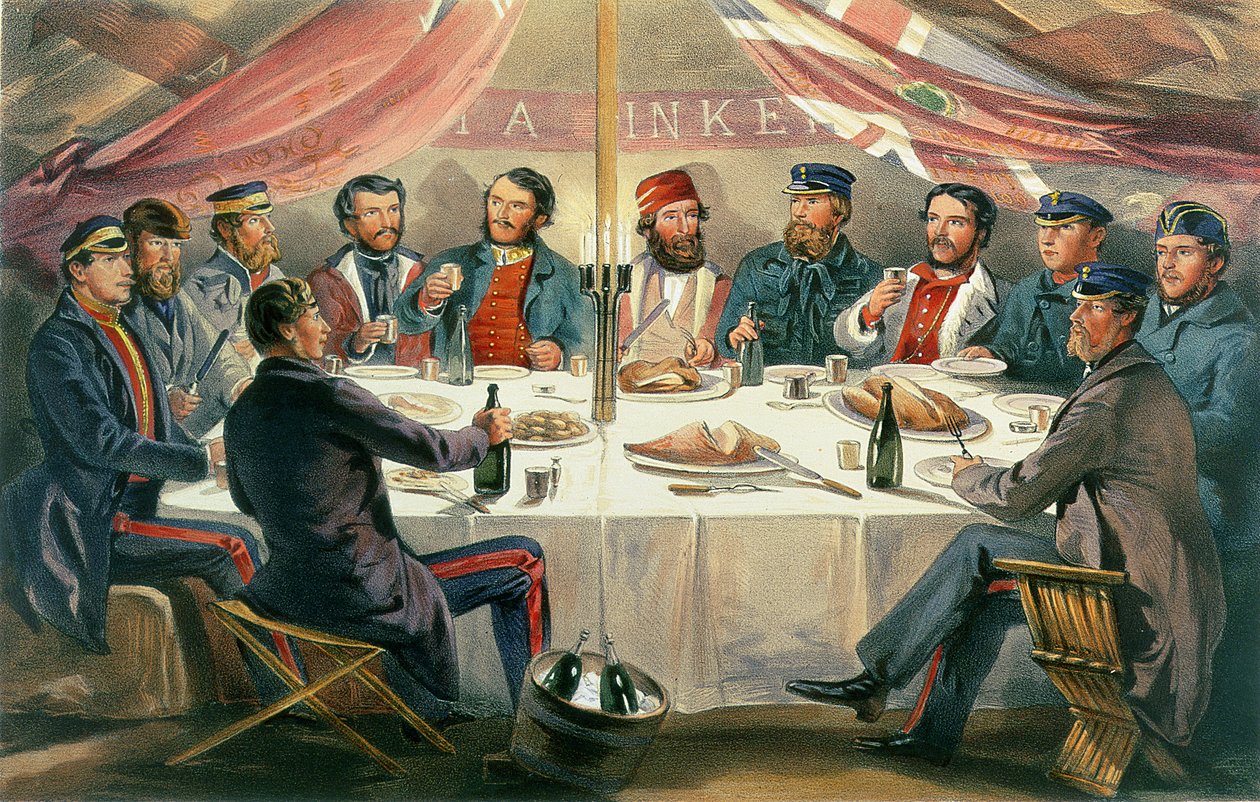 Kolacja wigilijna na wzgórzach przed Sewastopolem, ryty J.A. Zima, wyd. 1855 autorstwa William Crimea Simpson