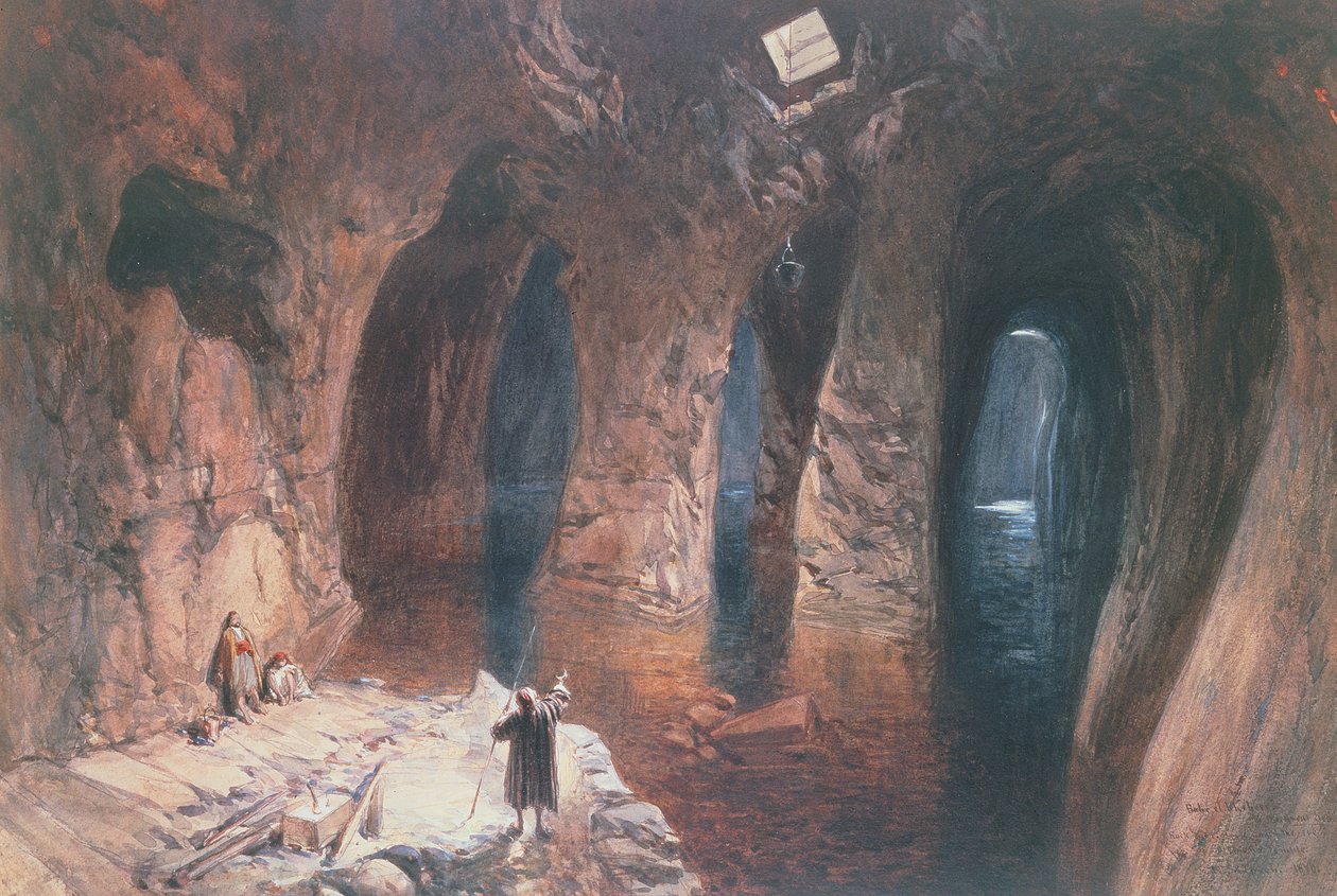 Bahr El Khabeer nad Wielkim Morzem: wykute w skale cysterny pod świątynią Salomona, 1870 (wc) autorstwa William Crimea Simpson