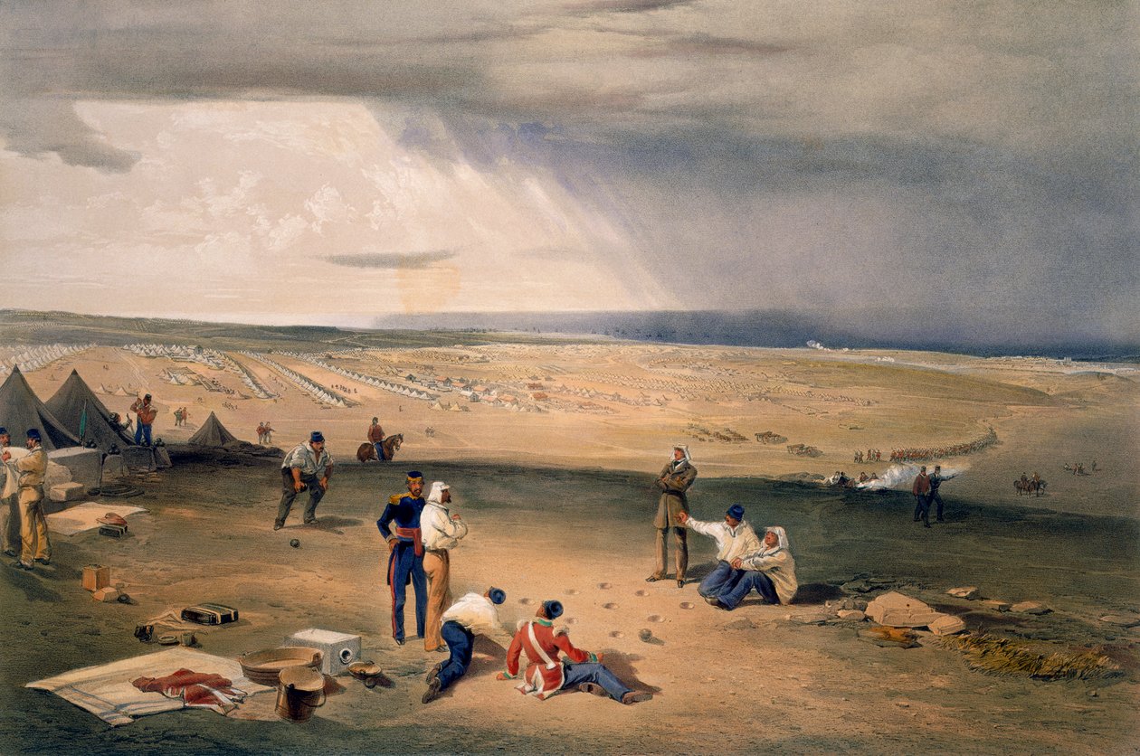 Obóz III Dywizji, tablica z „Siedziba wojny na wschodzie”, wyd. autor: Paul und Dominic Colnaghi und Co., 1856 autorstwa William Crimea Simpson